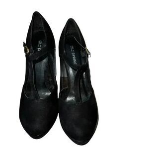 🌸Call it Spring T-Strap‎ Women Black Mesh Insert Heels Size 6.5🌸